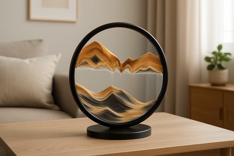 3D Moving Sand Art Picture in a modern living room setting