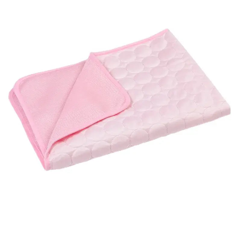 FrostyFur Pet Mat in light pink, featuring self-cooling technology to keep pets cool and comfortable on hot days.