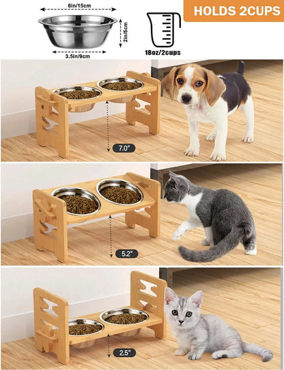 Elevated Dog Bowls Bamboo Tilted Adjustable - DigitalDealHeaven DigitalDealHeaven