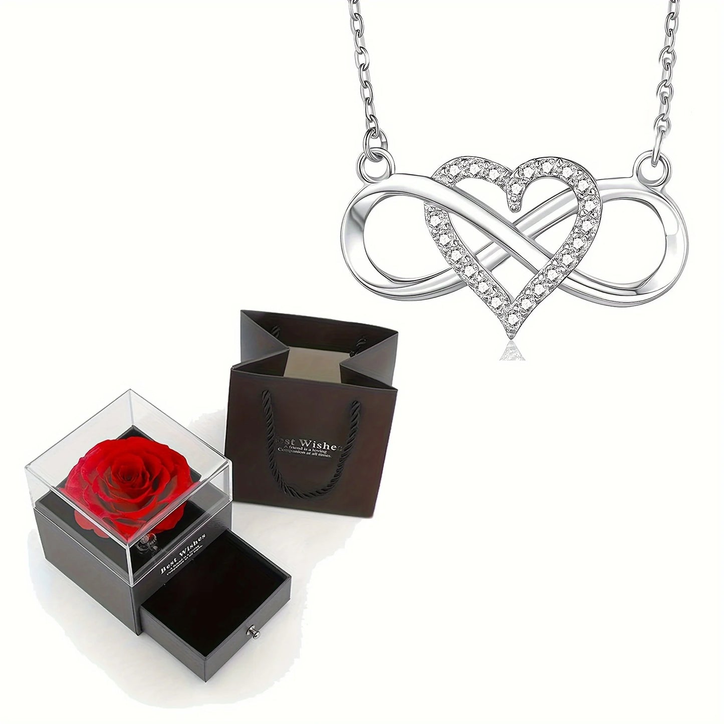 Infinity Heart Pendant Necklace With Luxury Rose Gift Box - DigitalDealHeaven White / 45cm DigitalDealHeaven