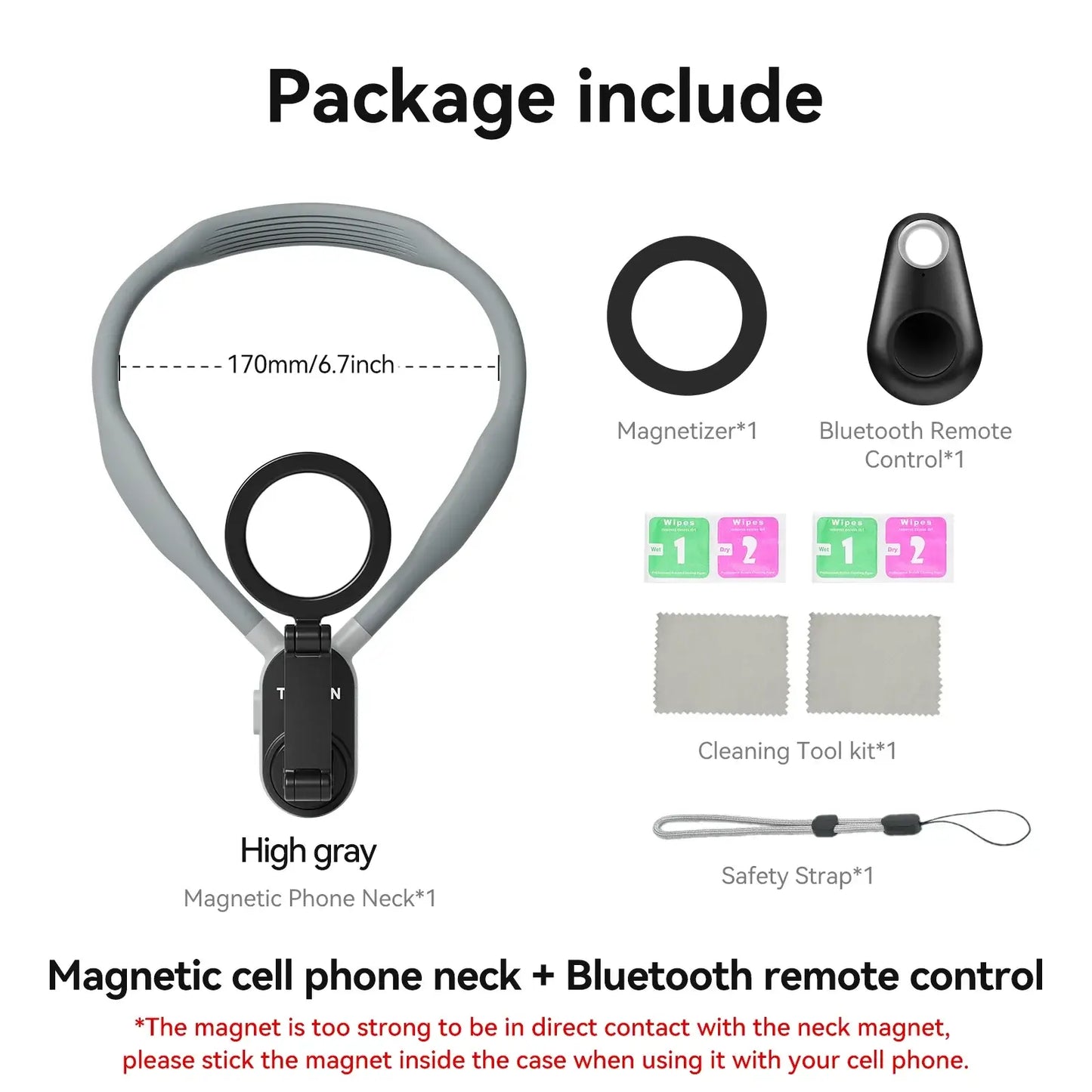 TELESIN Silicone Magnetic Neck Mount for iPhone & Samsung - DigitalDealHeaven Grey remote set DigitalDealHeaven