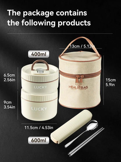 Stainless Steel Thermal Food Container Lunch Box Set with Insulated Bag - DigitalDealHeaven Beige 2 Pcs DigitalDealHeaven