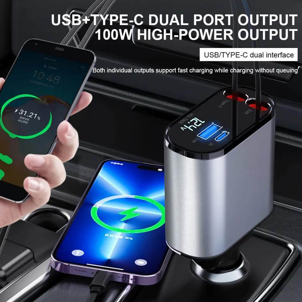 100w 4 IN 1 Retractable Car Charger - DigitalDealHeaven DigitalDealHeaven