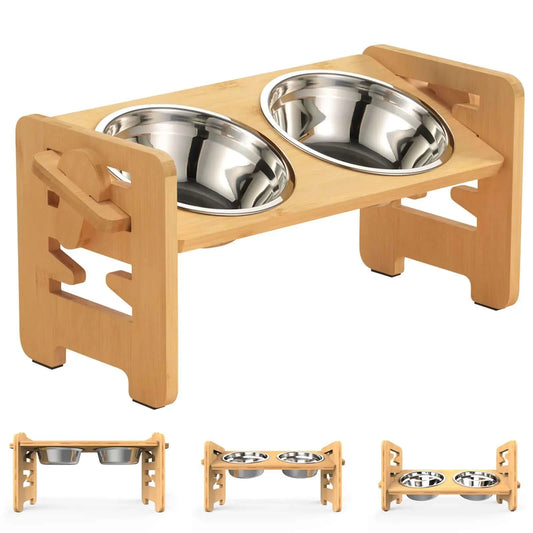 Elevated Dog Bowls Bamboo Tilted Adjustable - DigitalDealHeaven DigitalDealHeaven