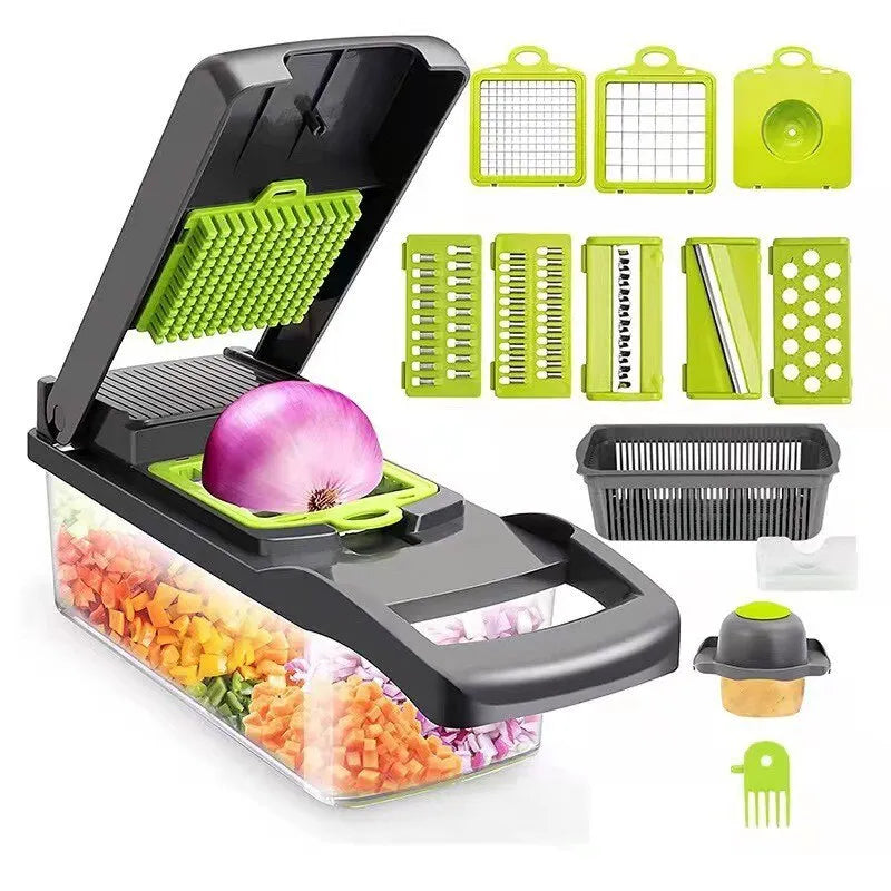 12 in 1 Multi-functional Vegetable Slicer Cutter Shredders Slicer With Basket - DigitalDealHeaven Grey DigitalDealHeaven