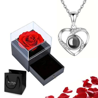 100 Languages I Love You Heart Pendant With Rose Gift Box - DigitalDealHeaven Heart Silver-03 / 45cm DigitalDealHeaven