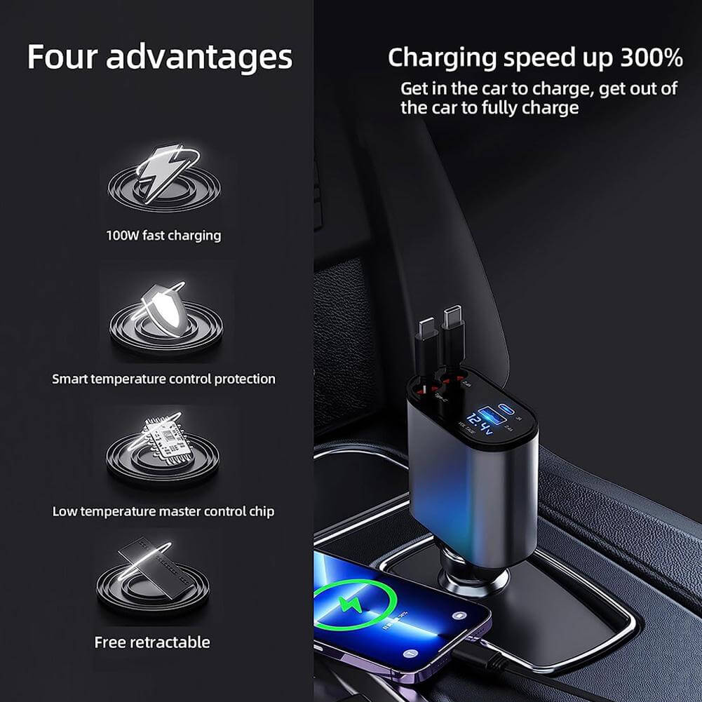 100w 4 IN 1 Retractable Car Charger - DigitalDealHeaven DigitalDealHeaven