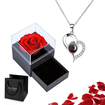 100 Languages I Love You Heart Pendant With Rose Gift Box - DigitalDealHeaven Heart Silver-01 / 45cm DigitalDealHeaven