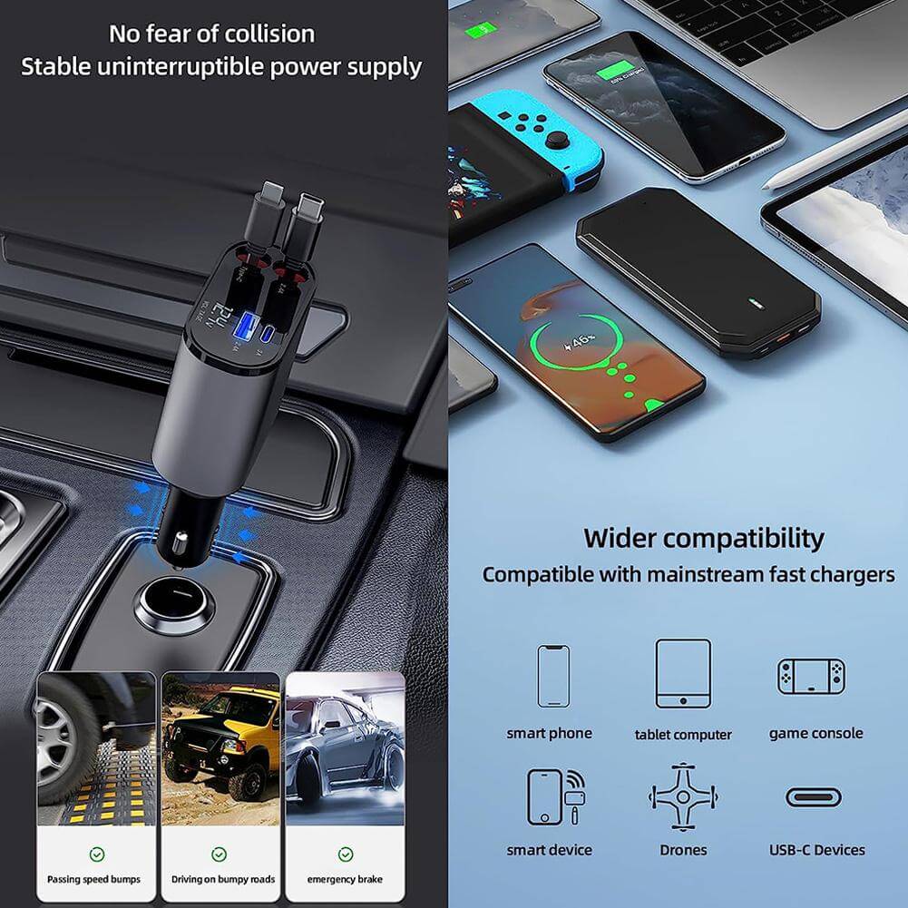 100w 4 IN 1 Retractable Car Charger - DigitalDealHeaven DigitalDealHeaven