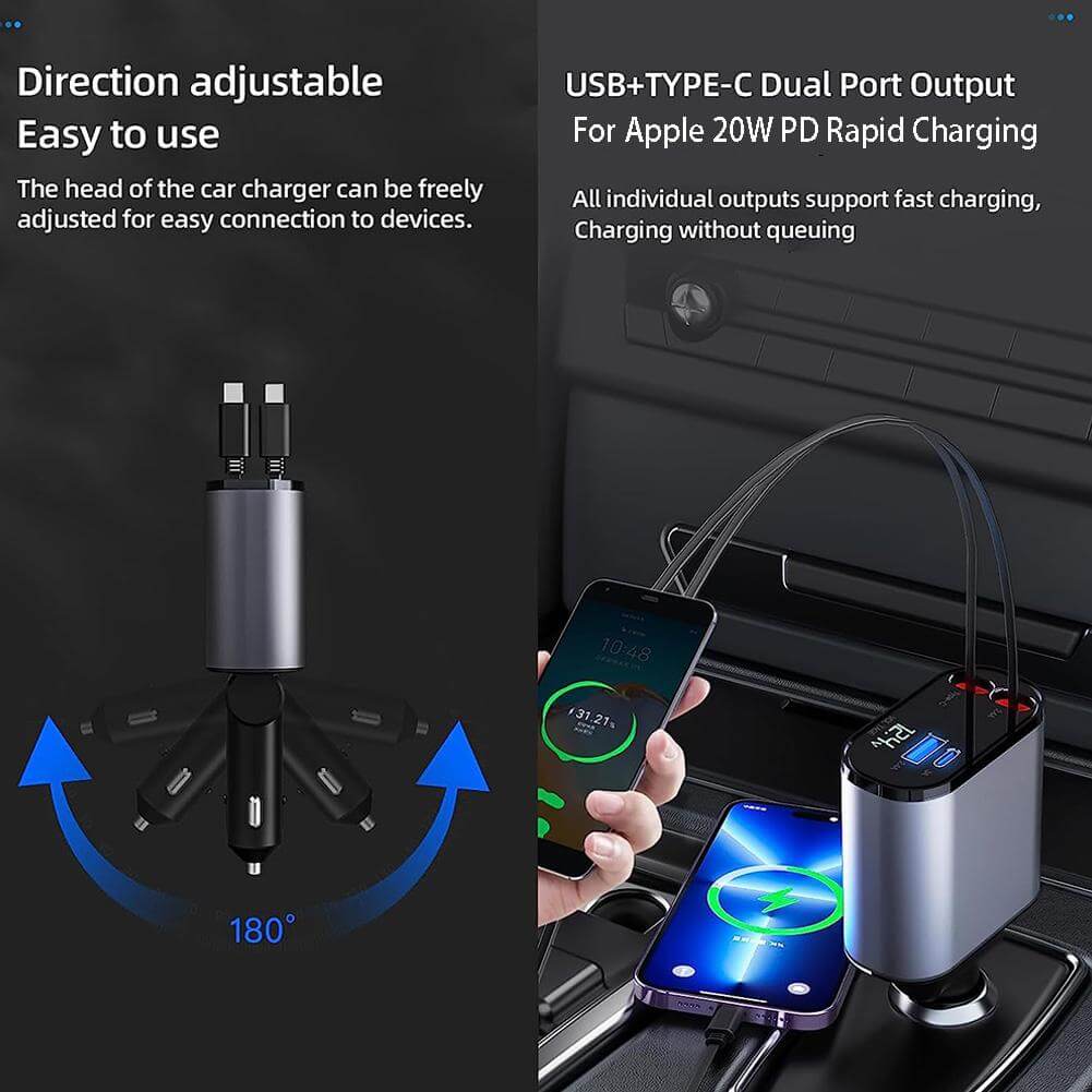 100w 4 IN 1 Retractable Car Charger - DigitalDealHeaven DigitalDealHeaven