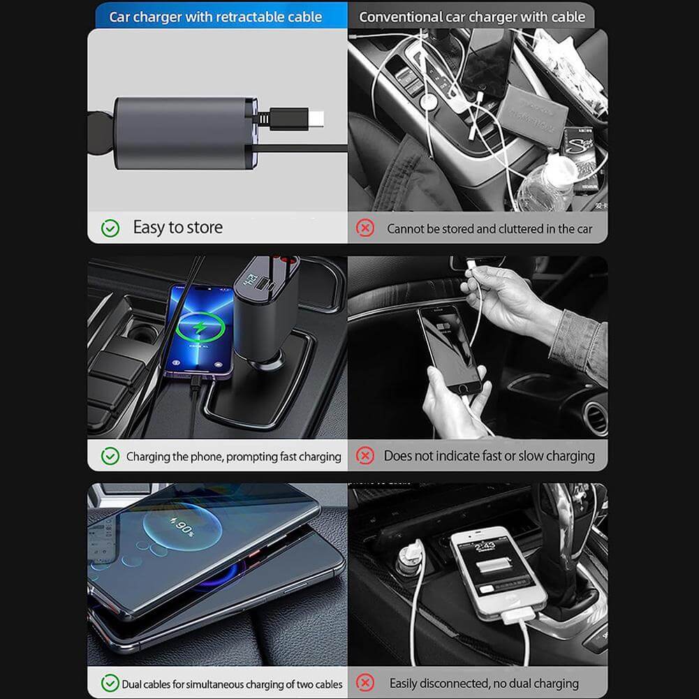 100w 4 IN 1 Retractable Car Charger - DigitalDealHeaven DigitalDealHeaven