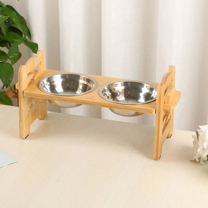 Elevated Dog Bowls Bamboo Tilted Adjustable - DigitalDealHeaven Double Bowls DigitalDealHeaven