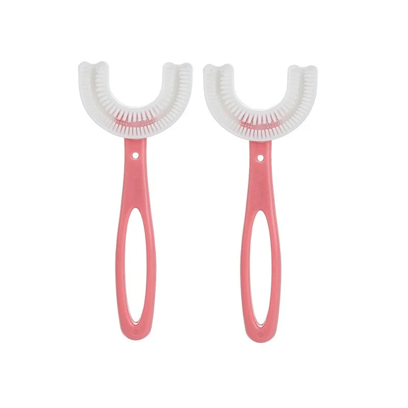 Children 360 Degree U-shaped Silicone Toothbrush - DigitalDealHeaven Pink L 2pcs DigitalDealHeaven