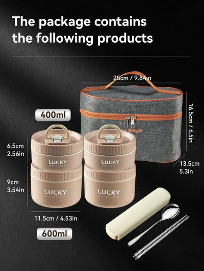 Stainless Steel Thermal Food Container Lunch Box Set with Insulated Bag - DigitalDealHeaven Khaki 4 Pcs DigitalDealHeaven